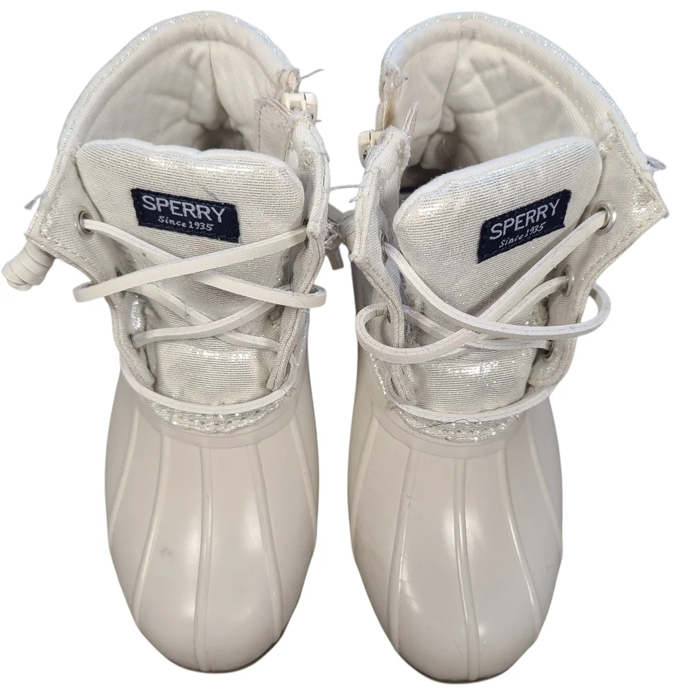 Sperry Kids Cream Glitter Duck Boots Size 10 Waterproof Rain Snow